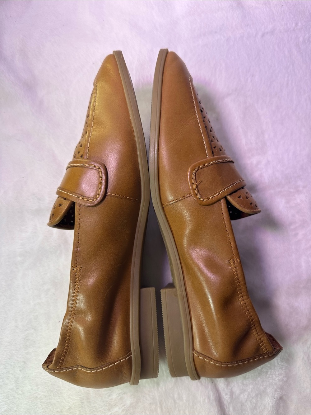 Clarks Women's Perforated Leather Penny Loafers in Tan - Picture 7 of 9